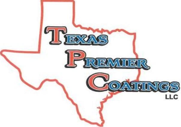 A red texas map with the words " texas premier coating ".